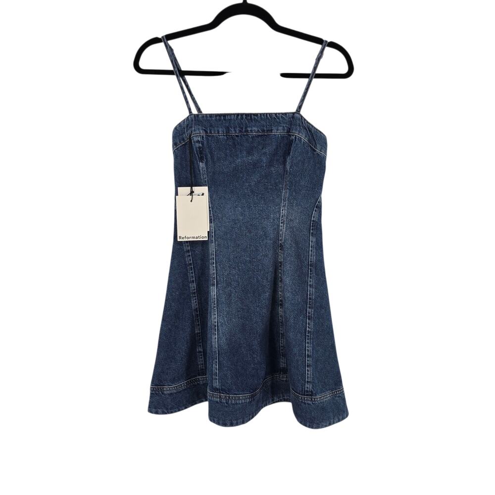 NWT Reformation Monterey Elma Denim Spaghetti Strap Fit & Flare Mini Dress Sz 0